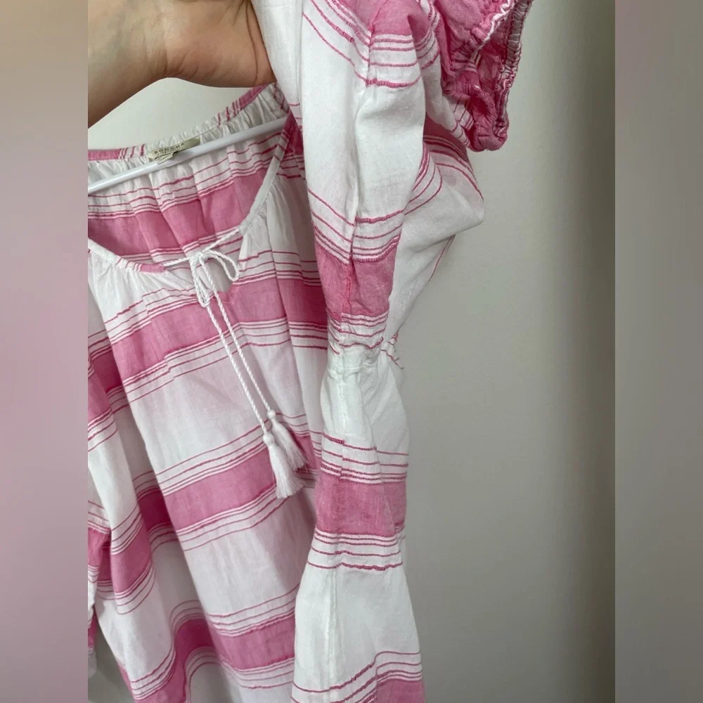 Sonoma Life Style Pink 3/4 Sleeve Blouse Lace Up Women's Pink White Strip Sz 1X - Picture 8 of 12